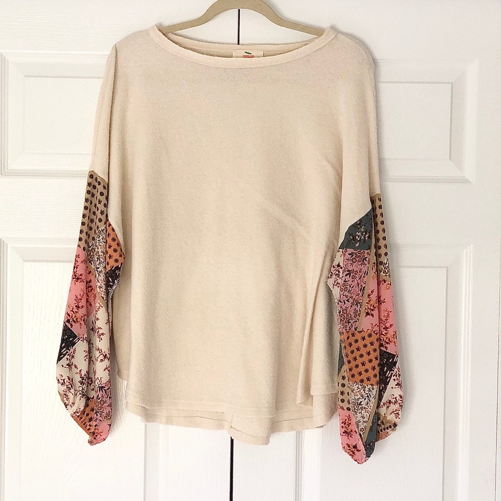 Apricot Lane sweater with boho print sleeves